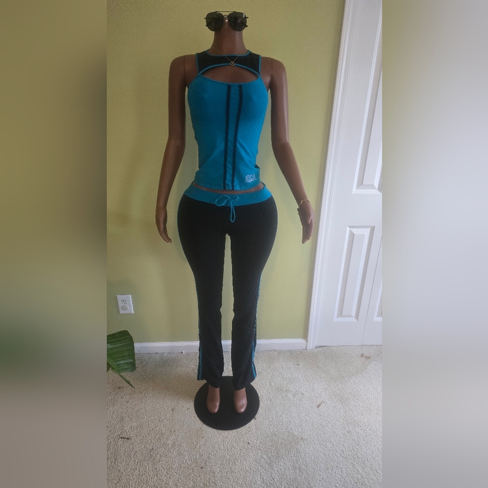 Women's Teal and Black Track Pants Set